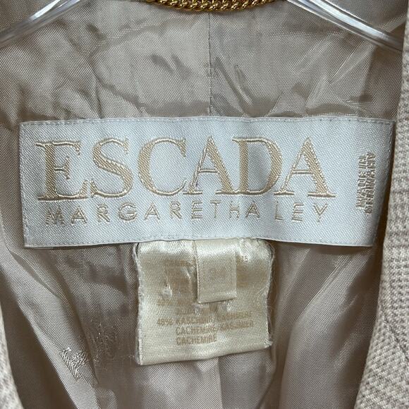 Escada Women's Silk/Cashmere Plaid Double Breasted Blazer - Cream/Tan - 34 - Picture 4 of 7